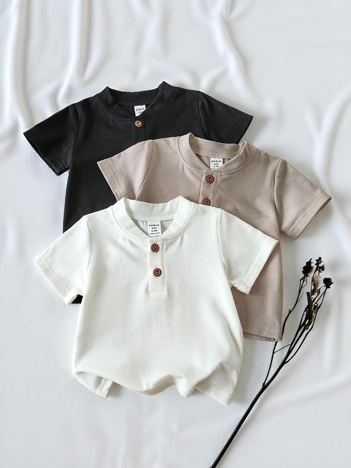 Baby Boys 3 Pack Short Sleeve Casual Tees Shirts Tops Solid Button Tee Shirt Henley T-Shirt for Toddler 6M-3Y