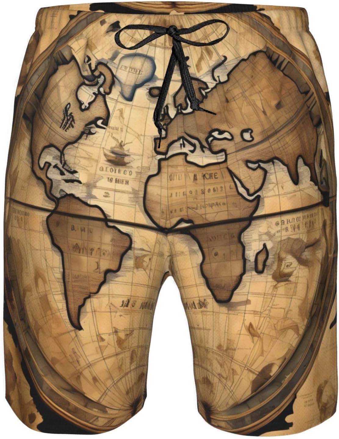 Ancient Map World Globe Print Men's Swim Trunks Quick Dry Beach Shorts with Pockets Lining Swimwear Bathing Shorts