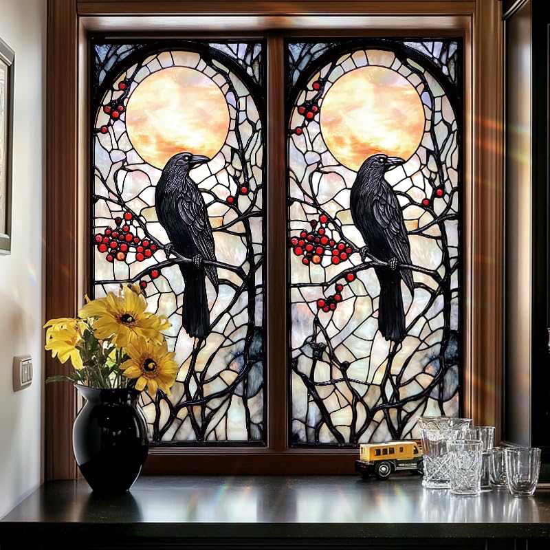 Vinilo para ventana estilo vitrales Raven 17.7x39.3 pulgadas miniatura 7