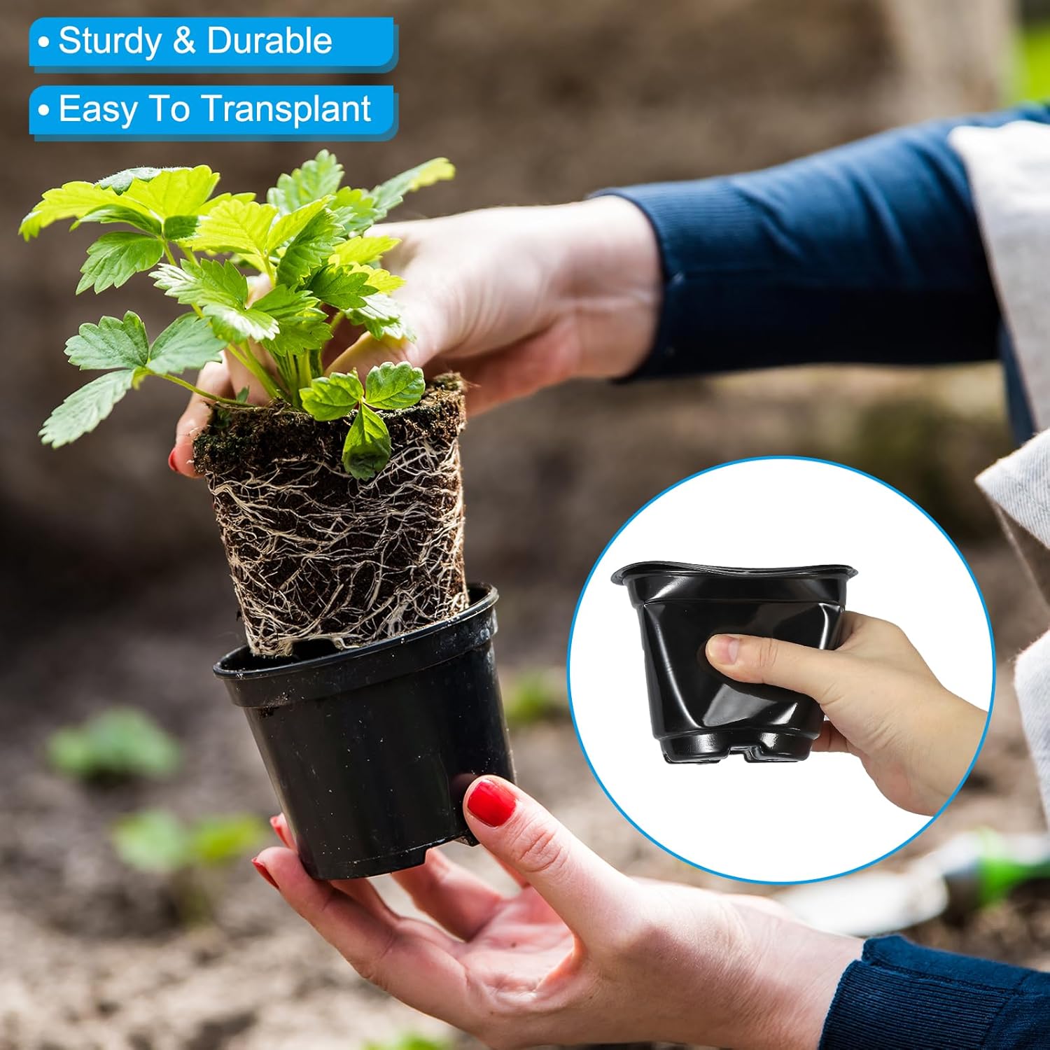 PATIKIL Nursery Pots with Humidity Dome, 20 Sets 4" Plastic Gardening Pot Planting Container Cups Plant Starting Pots with Drainage Holes, Black
