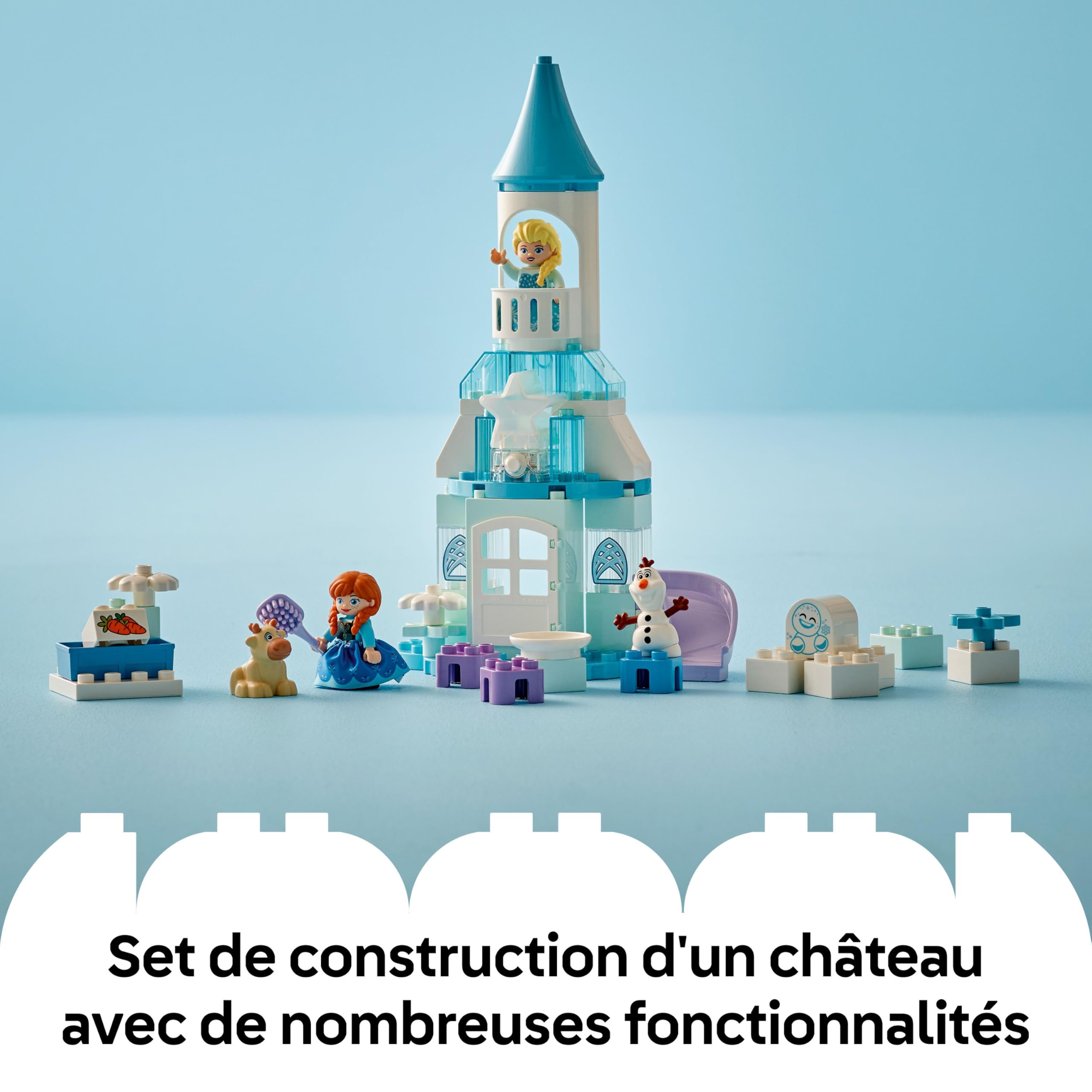 LEGO Duplo │ Disney La Fête d’Anna et Elsa au Château de Glace - Jeu Éducatif avec 5 Figurines Dont Olaf & Bébé Sven - Inclut Une Brique Lumineuse - Cadeau Enfant : Fille ou Garçon dès 2 Ans 10455