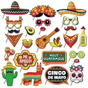 Fiesta Mexicana Photo Booth Props, 25 Piezas Mexican Carnival Party Suministros de decoración,para May Day Selfie Party Supplies Fiesta Photo Decoration Fiesta temática Mexicana