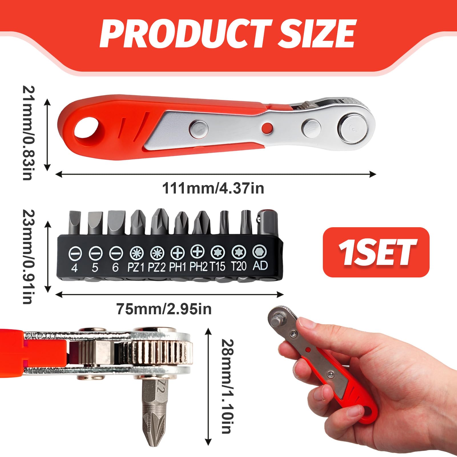 Right Angle Phillips Magnetic Screwdriver for Awkward Spaces Mini Ratchet Wrench Set, Offset Driver with Flexible Handle - Image 2