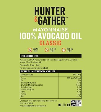 Hunter & Gather Avocado Oil Mayonnaise 630g | Seed Free I Made with Pure and British Free Range Egg Yolk | Paleo, Keto, Sugar & Gluten Free