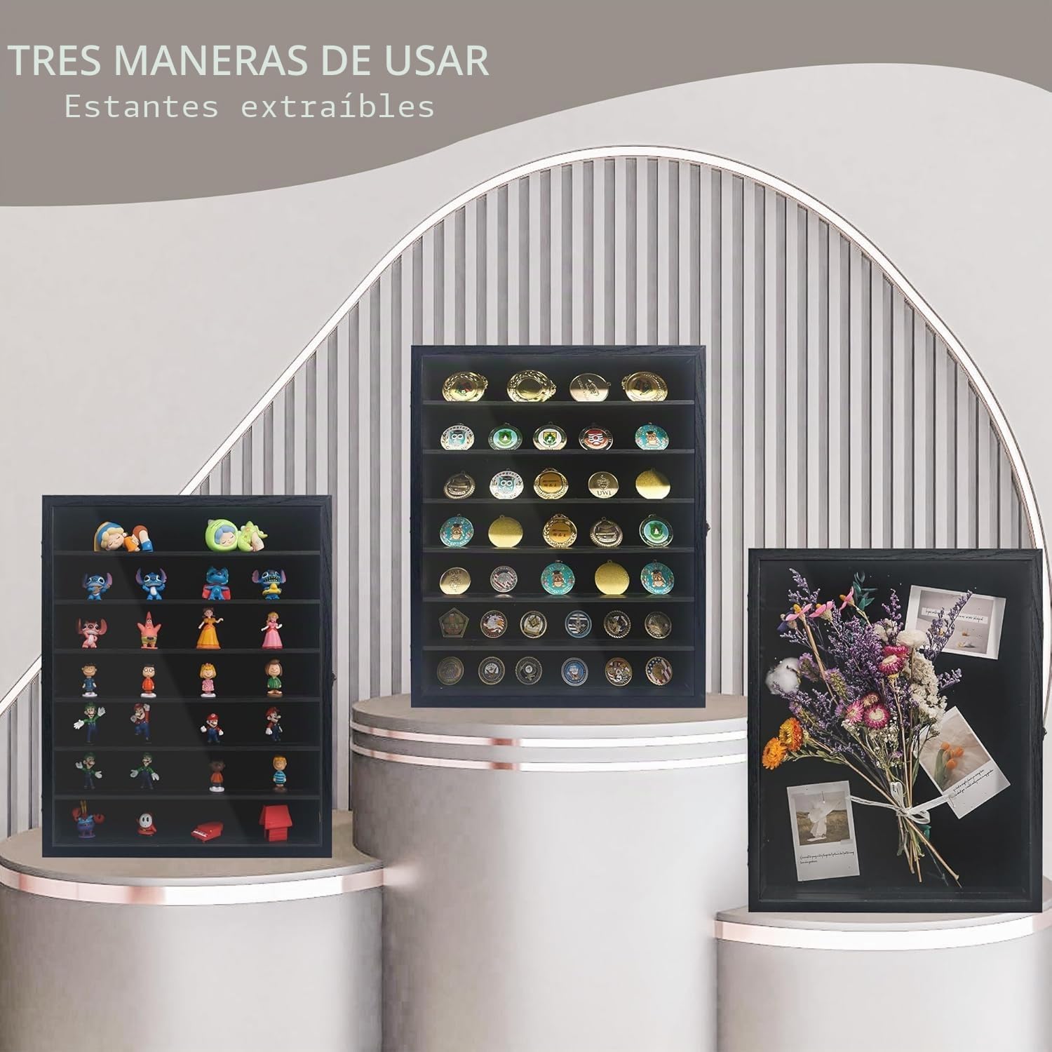 GraduationMall Marco de caja de sombra con estantes extraíbles, caja de memoria profunda negra de 16 x 20 pulgadas, vitrina para medallas militares, flores, recuerdos coleccionables