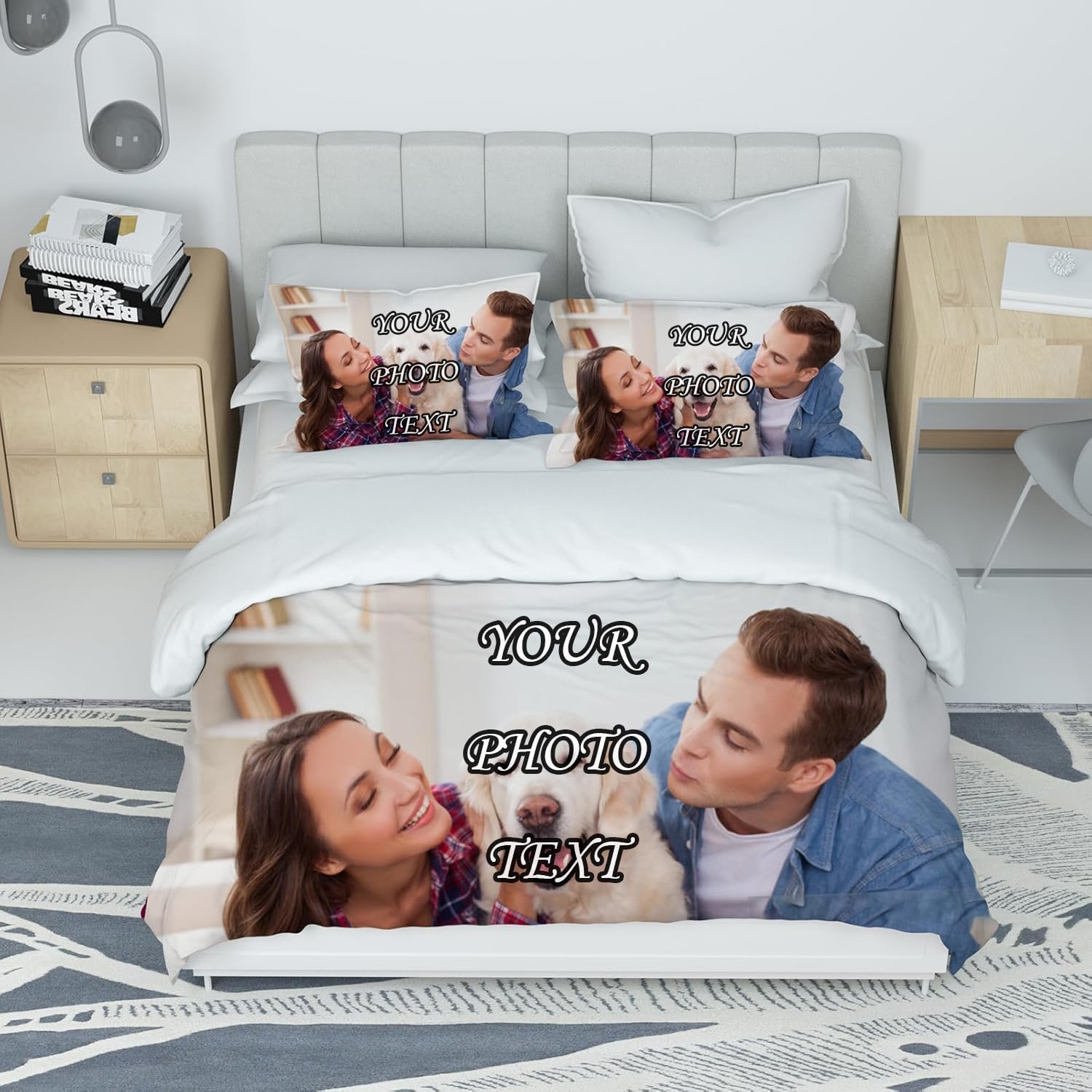 Personalised Bedding Set - Custom Photo and Text Duvet Cover & Pillowcase Set, Soft & Skin-Friendly, Size for Single, Double, King, Super King