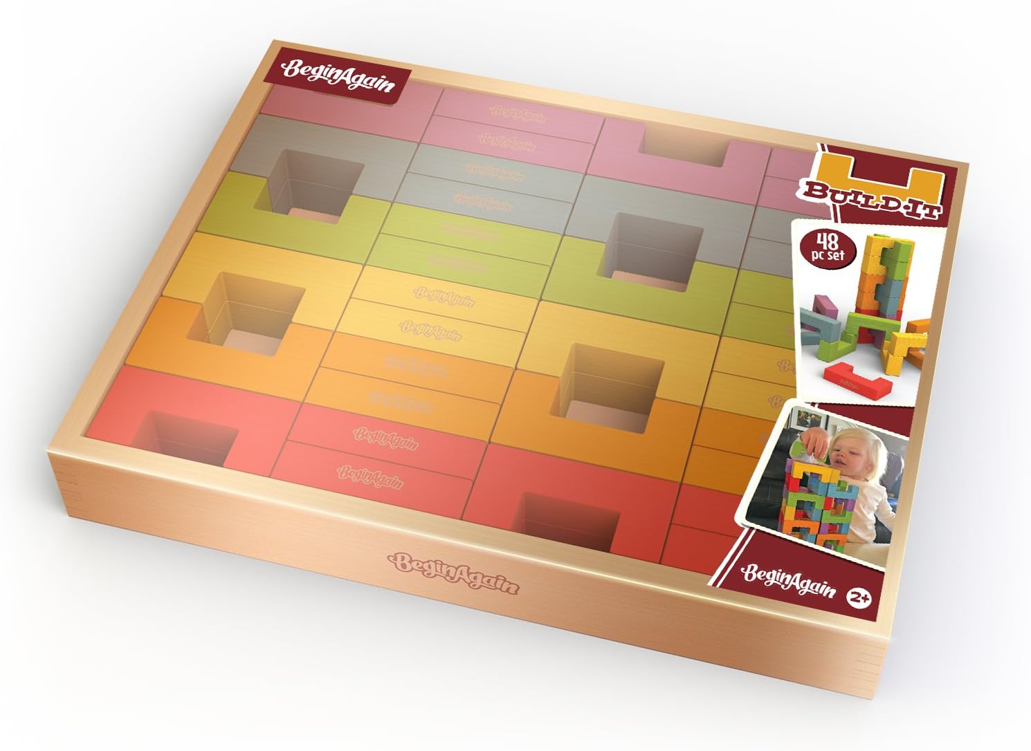 Beginagain - U-Build Its, Construction & Pattern Blocks, Help Promote Early Math, Spatial, & Fine Motor Skills, 48Piece Playset (for Kids 2 & Up)
