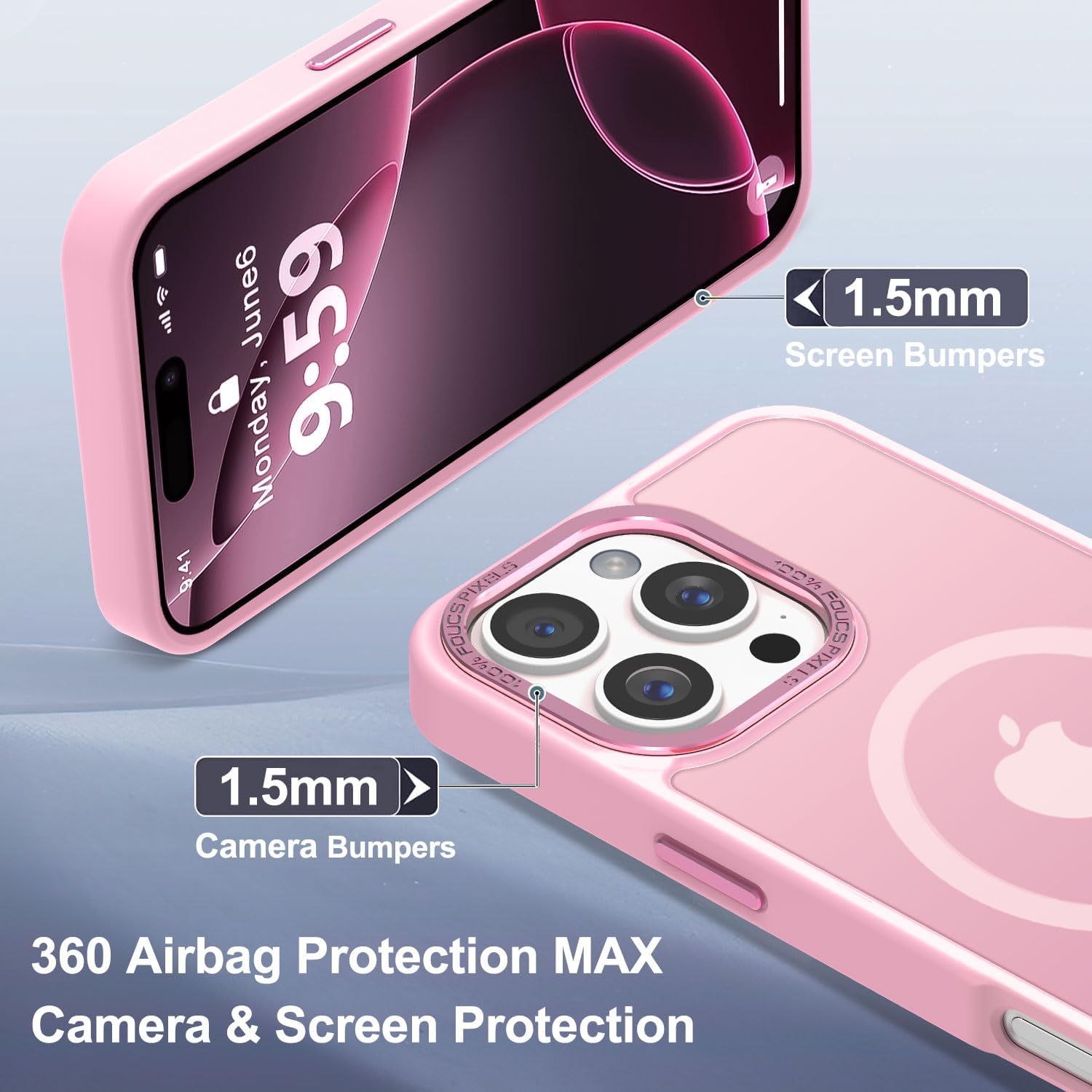 Newfuture Designed for iPhone 16 Pro Case with Magnetic [13 FT Military Drop Protection] [Compatible with Magsafe] Slim Translucent Matte Shockproof with Anti-Fingerprint Phone Case,Chalk Pink - Image 6