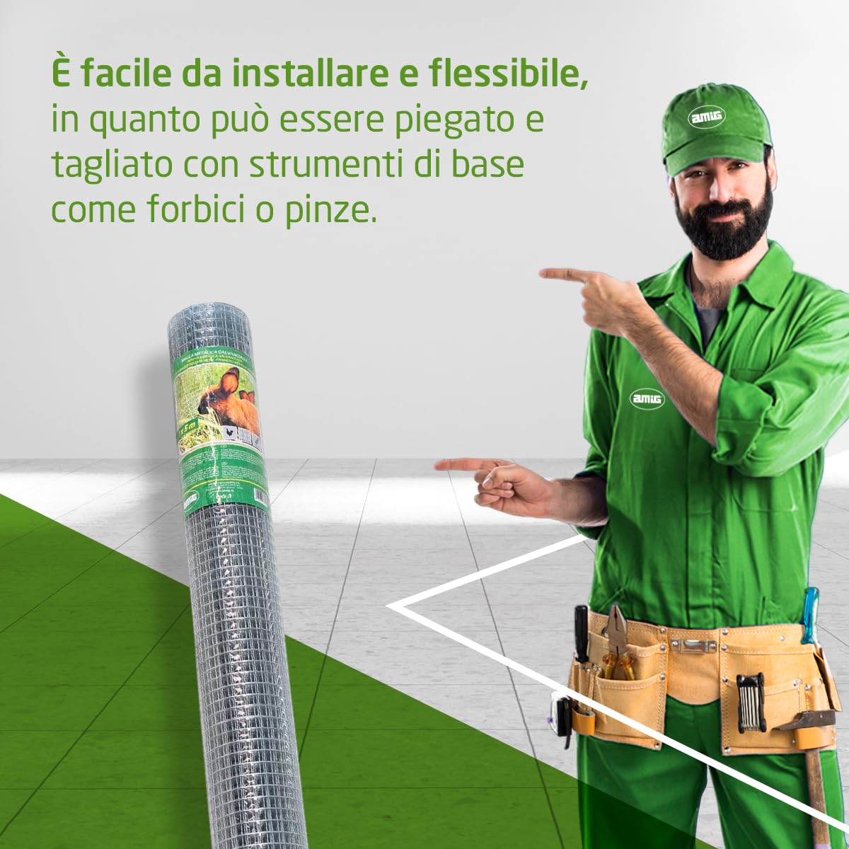 Amig - Rete Metallica Zincata Quadrata | Realizzato in acciaio zincato | Misure: 1 mx 5 m | Ideale per applicazioni di pollame, agricoltura, giardinaggio ed edilizia