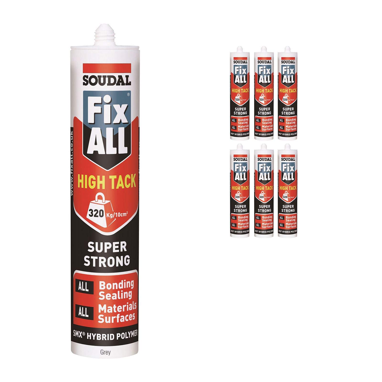 Grey Soudal Fix All Turbo High Tack SMX Sealant Strong Bond Adhesive Polymer Silicone