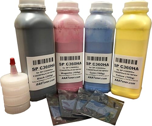 Kit de recarga de tóner AAA para Ricoh SP C360DNw, C360SFNw, C361SFNw (alto rendimiento) + 4 chips (7.05 oz5.64 oz, negro, cian, magenta, amarillo,