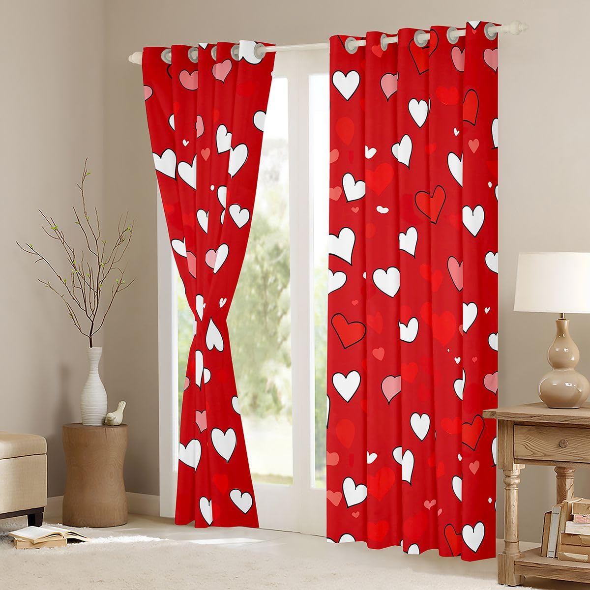 Homemissing Tende oscuranti con motivo a cuore rosso tende oscuranti a cuore di San Valentino per camera da letto soggiorno decorazioni romantiche tonalità termiche isolate tema amore, 2 pannelli L