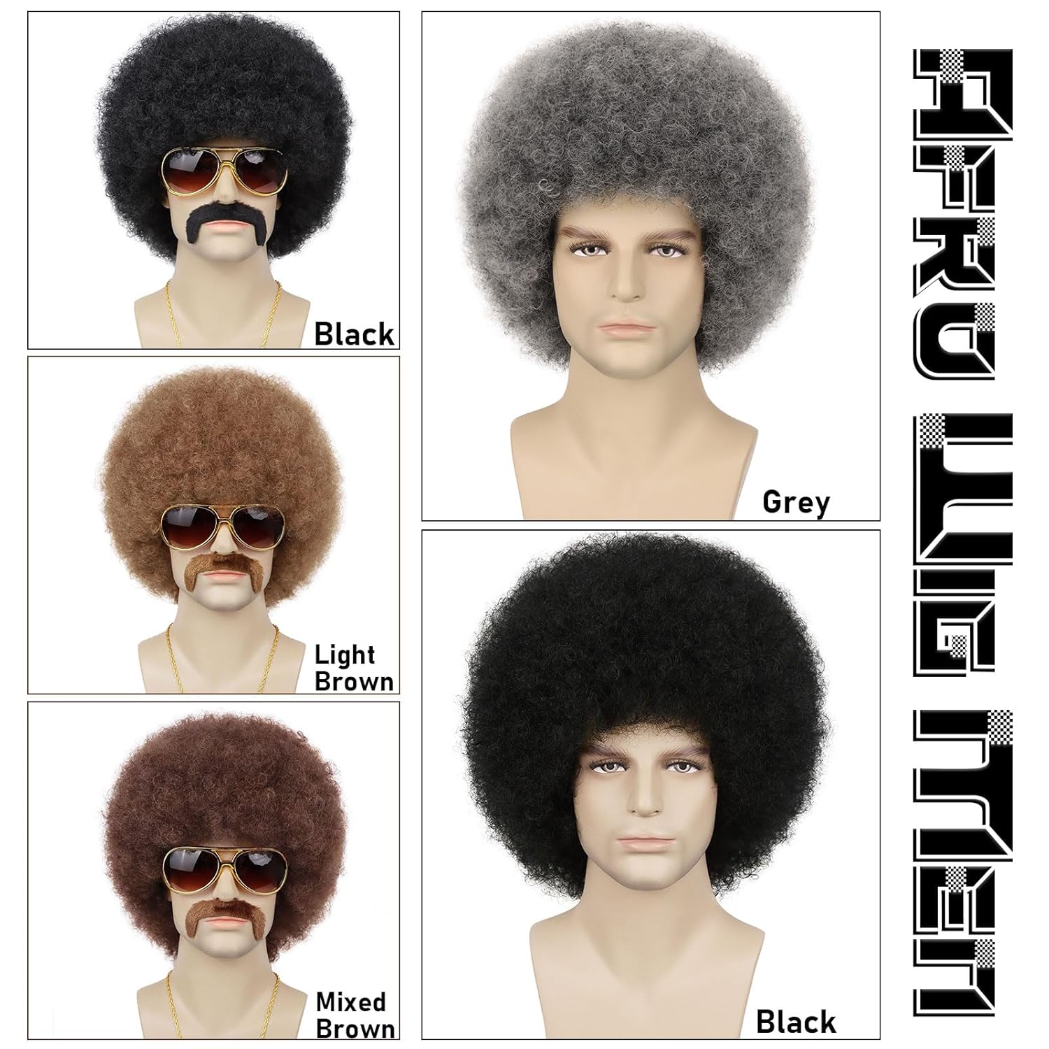 70s Grey Afro Wigs for Men Women Glueless Wear and Go Wig for Disco Halloween Costume Party Daily Use (Ombre Grey) - Image 5