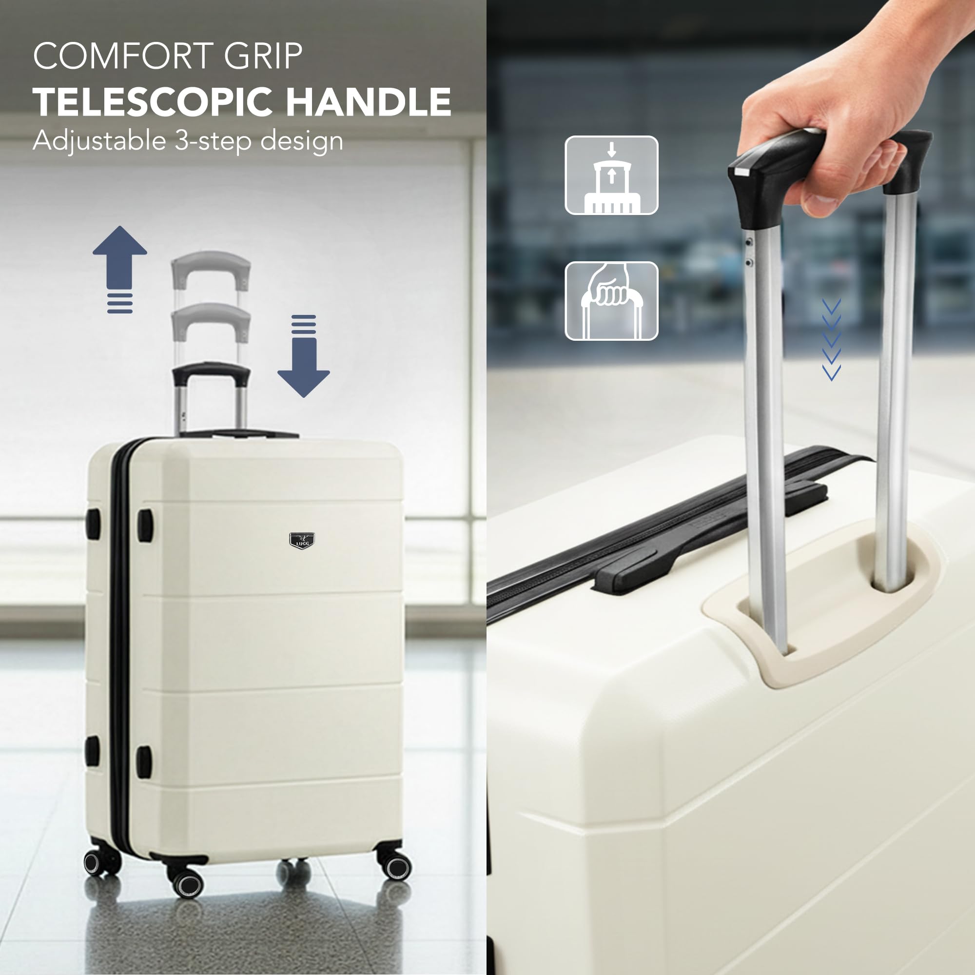 LUGG - Jetset 40cm Suitcase - 40x30x20cm- Ryanair Compatible - Underseat Size - Hard Shell ABS - Spinner & Removable Wheels - Lightweight Travel Luggage- Cream/Brown — view 163