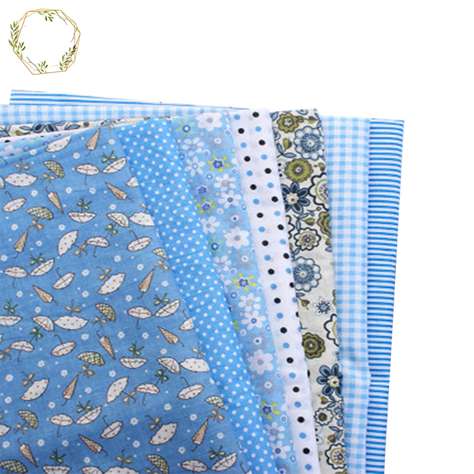 Ymer0 Blue Floral Cotton Fabric Quilting Patchwork Fabric Fat Quarter Bundles Squares Patchwork Diy Sewing Scrapbooking Quilting Pattern Artcraft (7Pcs, 2, 9.8 X 9.8In)