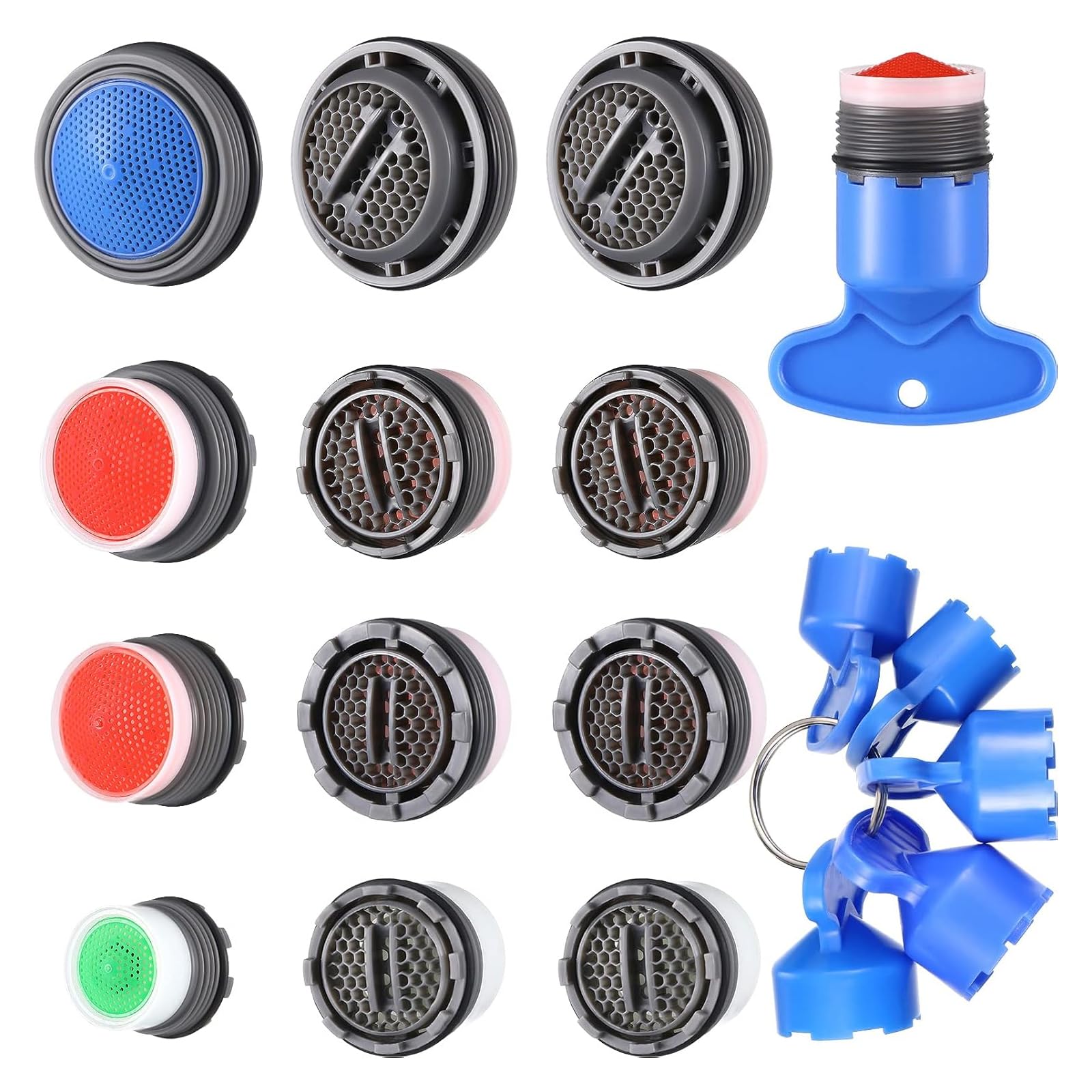 CoolShef 17PCS Tap Aerator Removal Tool Set – 12 Tap Aerators with Flow Restrictors & 5 Faucet Aerator Keys, Aerator Key Wrench Kit for Sink M16.5 M18.5 M21.5 M24mm Bathroom Kitchen-image-10