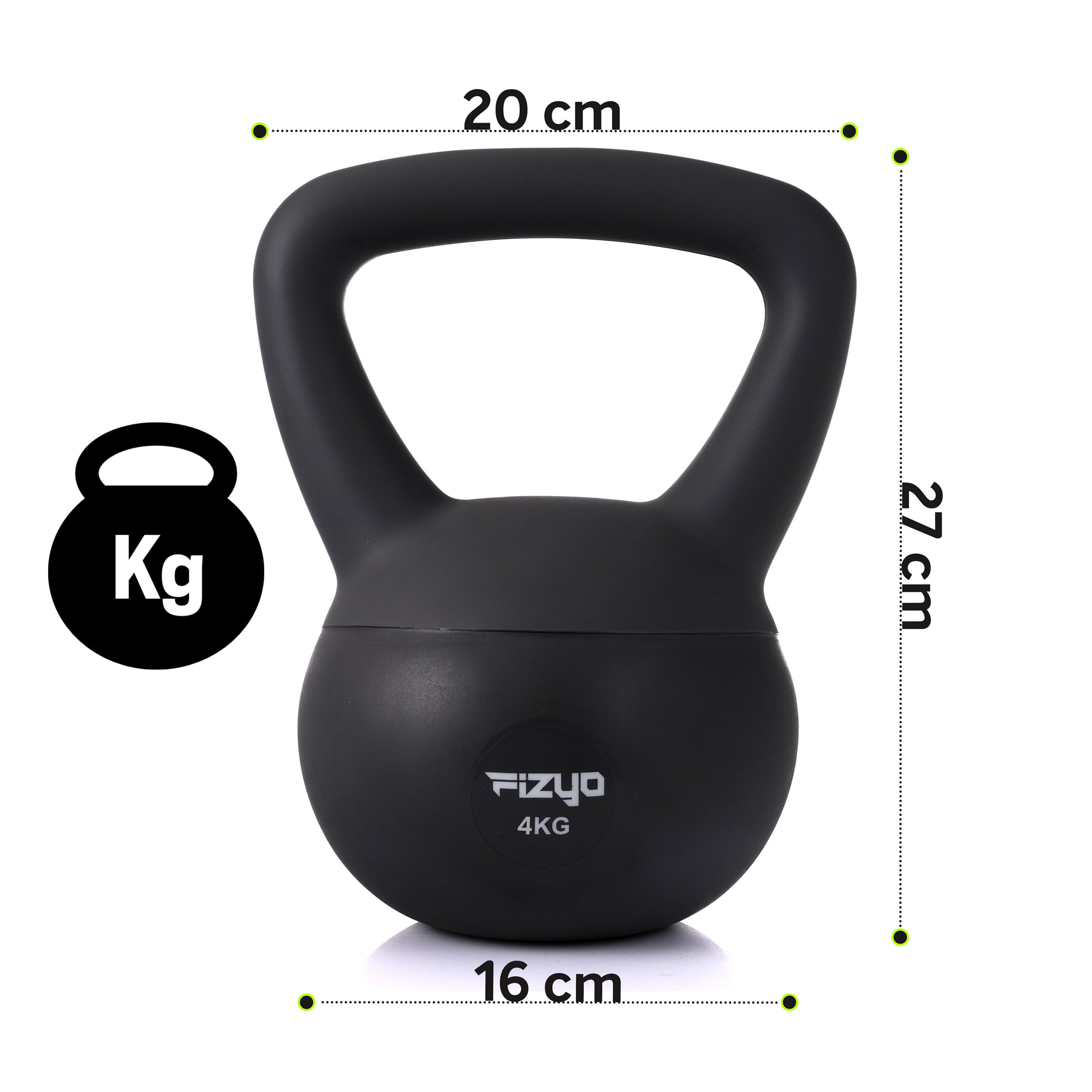 FIZYO Kettlebell Souple PVC avec Sable de Fer – Poignée Antidérapante, Poids pour Musculation, Fitness et Cardio, Entraînement à Domicile, Squats, Swing, Renforcement Musculaire
