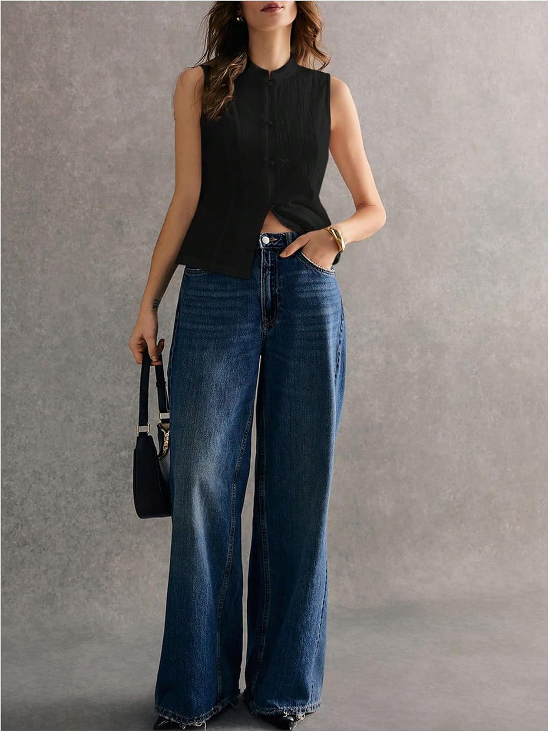 SHENHE Women's Linen Shirt Chinese Frog Button Stand Collar Tank Sleeveless Going Out Tops - Image 4