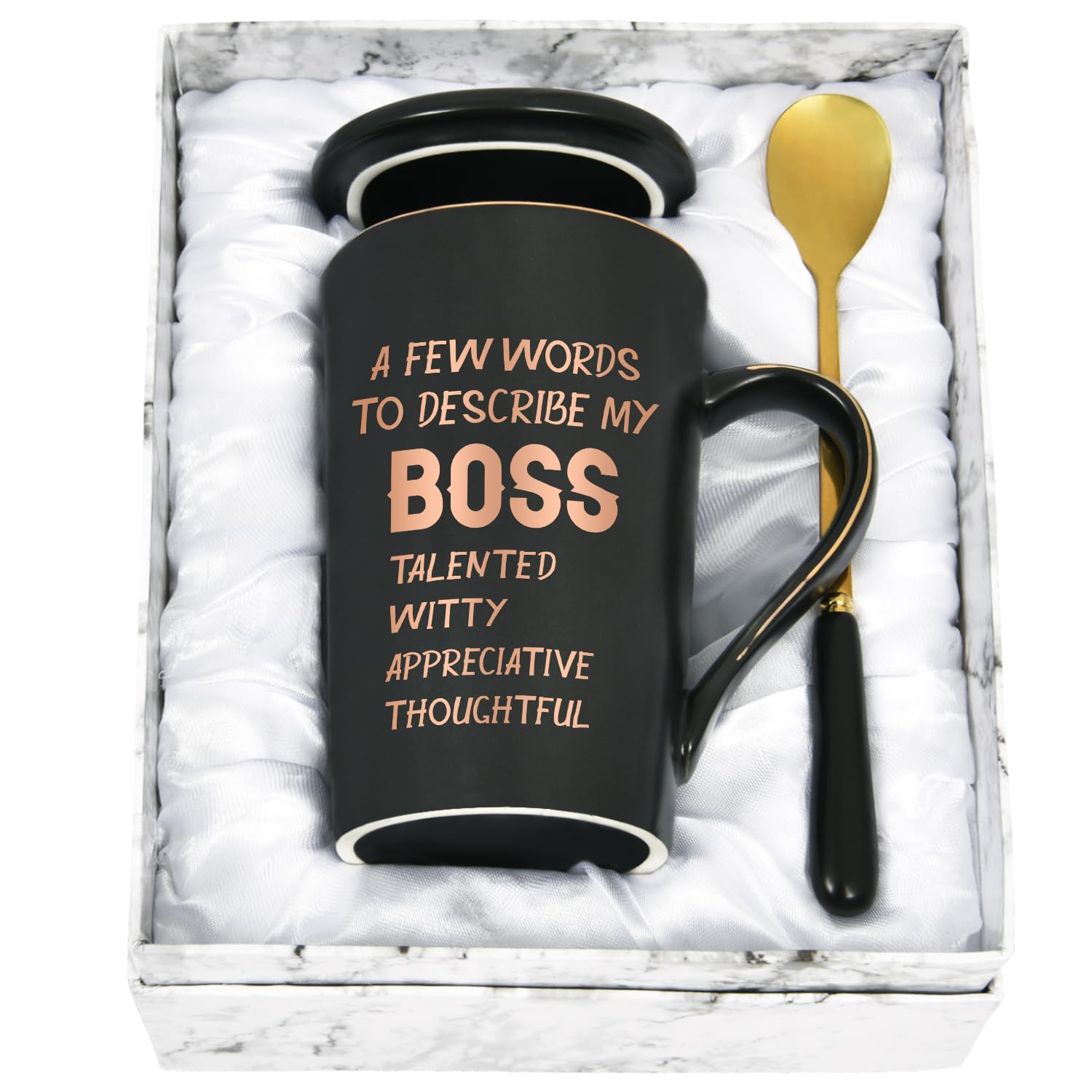 Coffee Mug - Funny Boss Gift for Men Women Colleagues - A Few Words to Describe My Boss - 14Oz Black