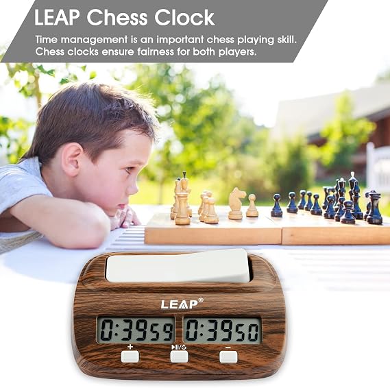 LEAP Chess Clock Digital Professional ChessTimer for BoardGames Woodengrain
