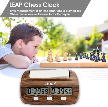 LEAP Chess Clock Digital Professional ChessTimer for BoardGames Woodengrain