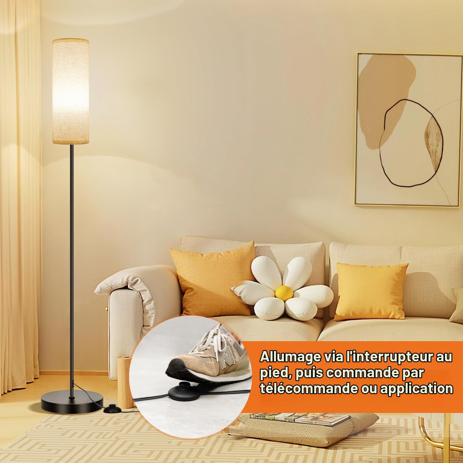 FRIDEKO HOME Lampadaire Salon Moderne, LED, Dimmable, Télécommande, Noir