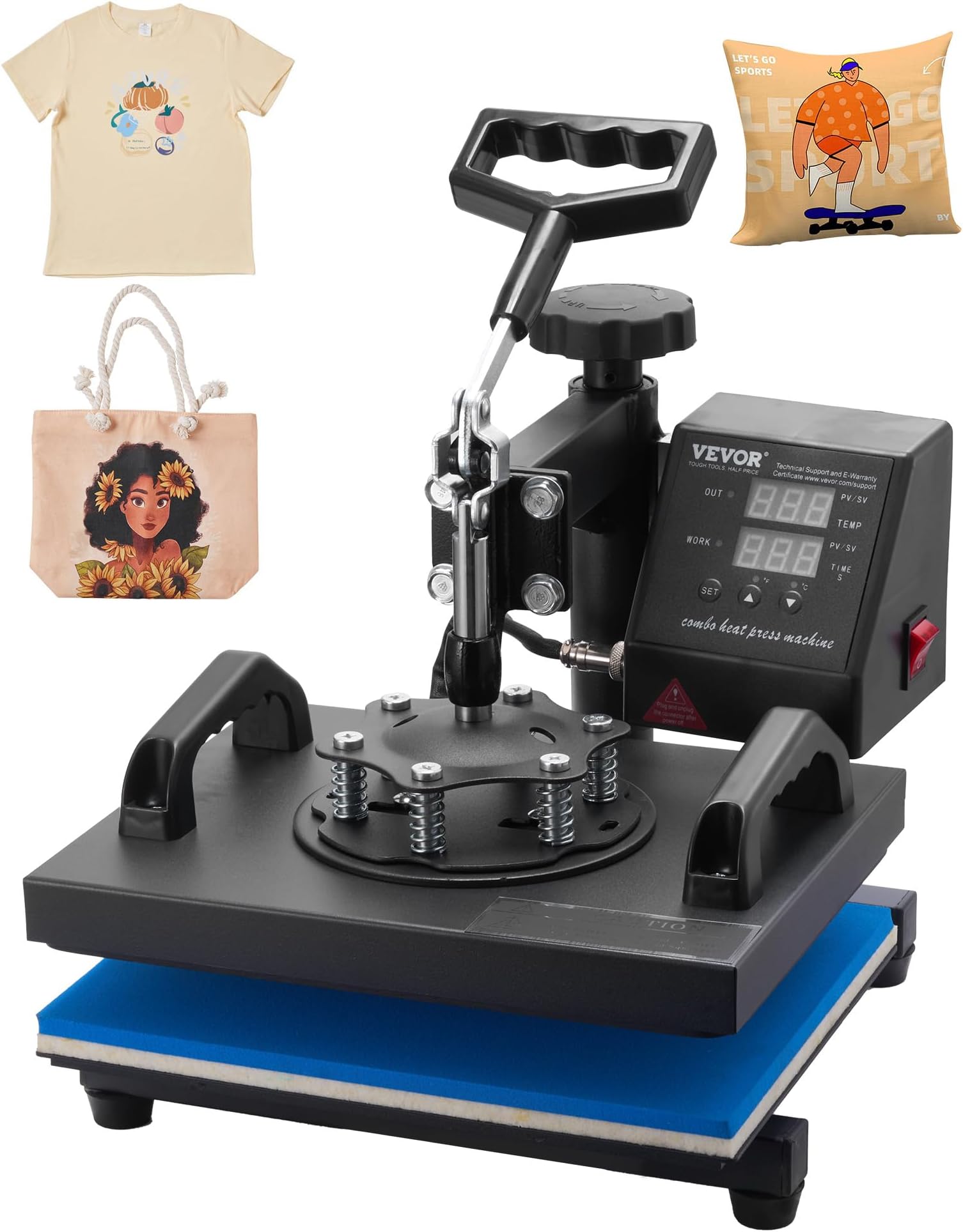 VEVOR Heat Press, 30 x 25 cm Heat Press Machine, Clamshell Sublimation Transfer Printer, Fast Heat, Precise Digital Temperature Control, Vinyl Heating Press for T-Shirts, Bags, Clothing