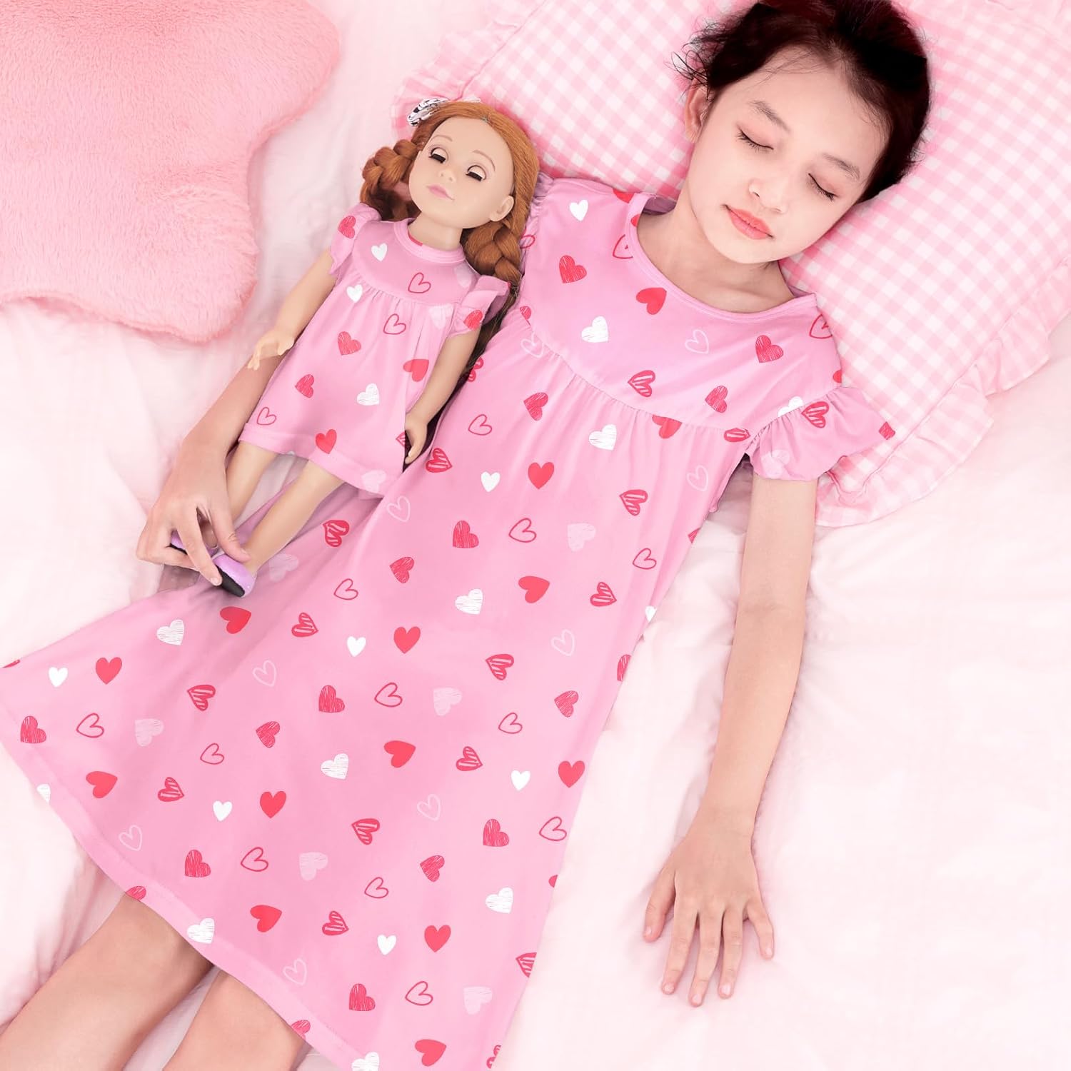 ICOSY Matching Doll & Girls Nightgowns Clothes Girls Pajamas Sleepwear Outfit for Kids and 18" Girl Doll