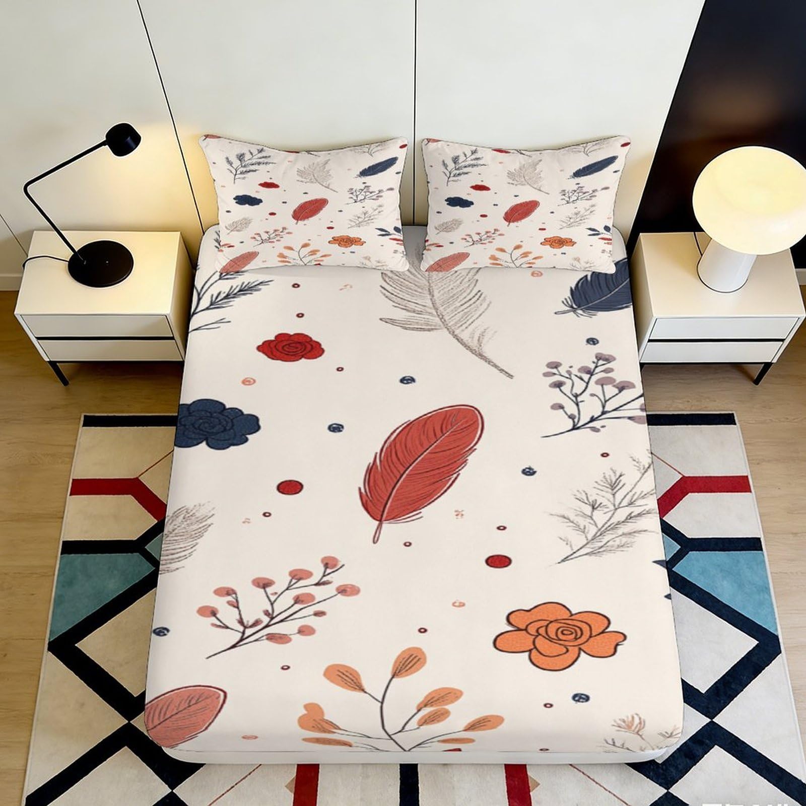 3D Printed autumn leaves Fitted Sheet for bedroom, Microfiber soft touch, wrinkle resistant, guest room bedding, non-slip, easy care, stylish decor, 115 90x200x25cm