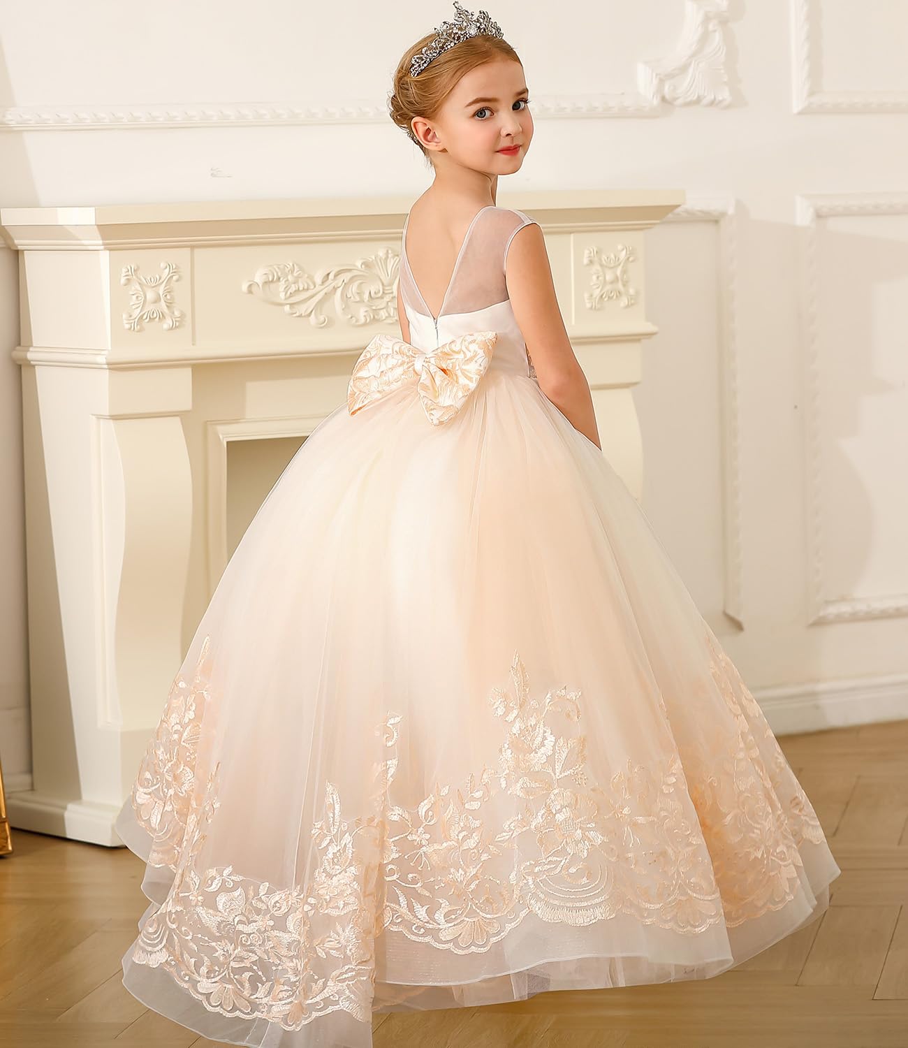 PLWEDDING apliques de encaje de fantasía vestido de niña de flores vestido de novia niñas princesa vestido de bola de tul