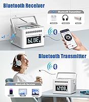 Vista 5 de Greadio CD Player Alarm Clock Boombox with Bluetooth, 5000mAh Boombox Clock Radio with CD Player, White Noise, FM/AUX/USB/TF/Dimmer/Remote Control