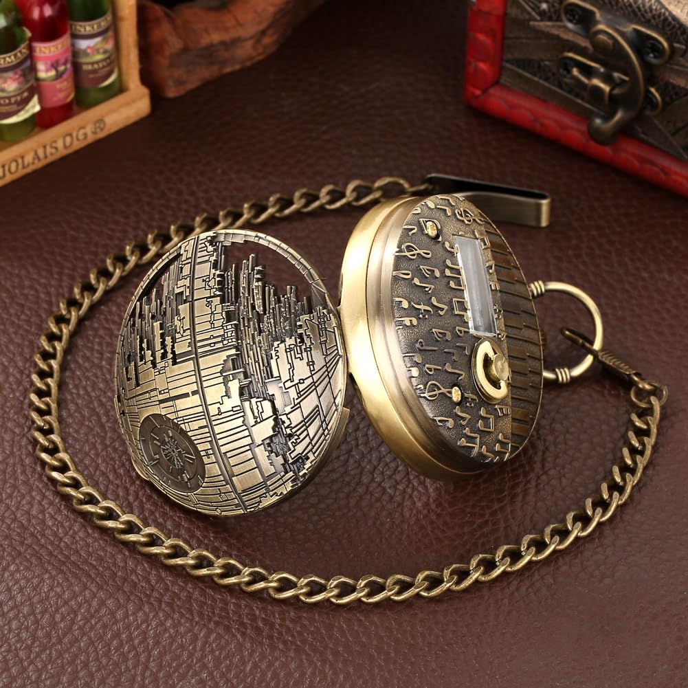 Reloj de Bolsillo Musical Retro Punk for Hombre, Reloj con Colgante de Cadena, Estilo Antiguo, tamaño Grande, exhibición de música, Reloj de Bolsillo, Regalos (Color : Bronze)