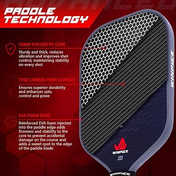 Pickleball Paddle, T700 Carbon Fiber Surface Thermoformed Pickleball Paddles with Foam Injected Walls, PP Honeycomb Core, Stable Performance Control & Power Pickleball Racket, USAPA Approved