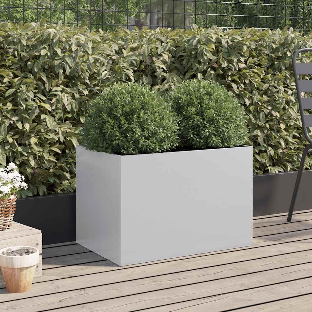 Fioriera argentata, 62 x 40 x 39 cm, aiuola rialzata in acciaio zincato, per giardino, balcone e terrazza, stabile fioriera per piante, robusta fioriera da giardino per esterni