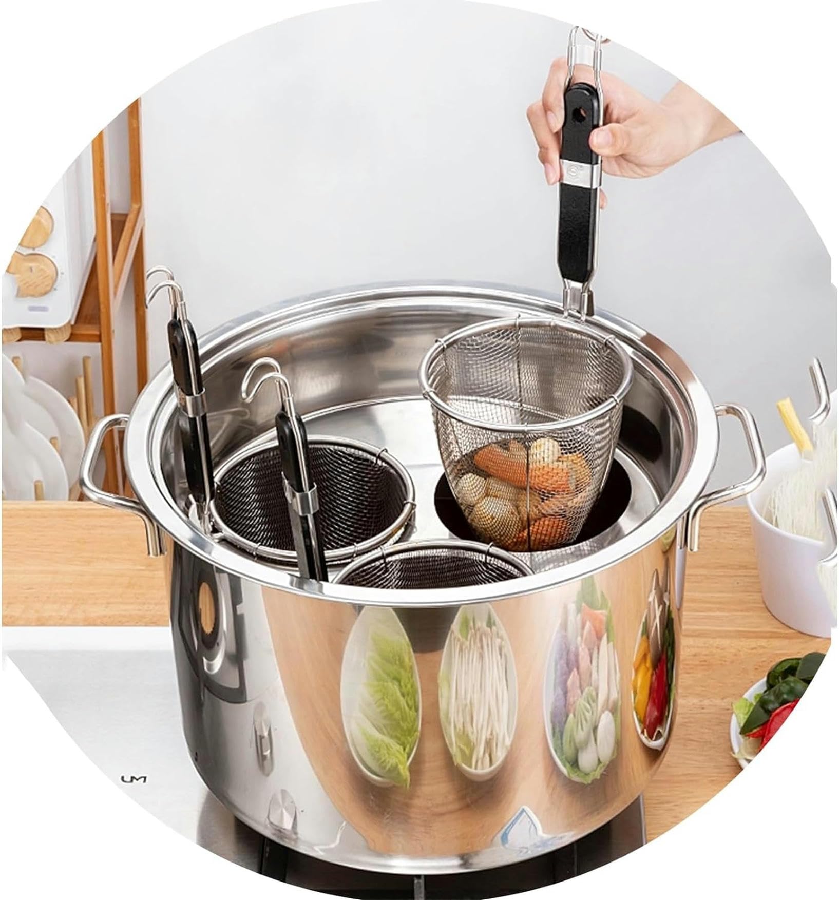 Set per cuocipasta Professionale, pentola per cuocere la Pasta (3/4/5 Fori) con divisore e colino, pentola in Acciaio Inossidabile, 5 Fori