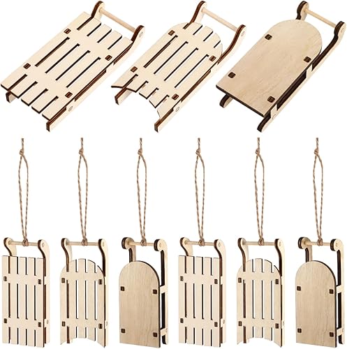 STOBOK 9 piezas de decoración navideña de trineo de madera, mini adornos de trineo de madera rústica, decoración navideña, encantadores carritos de