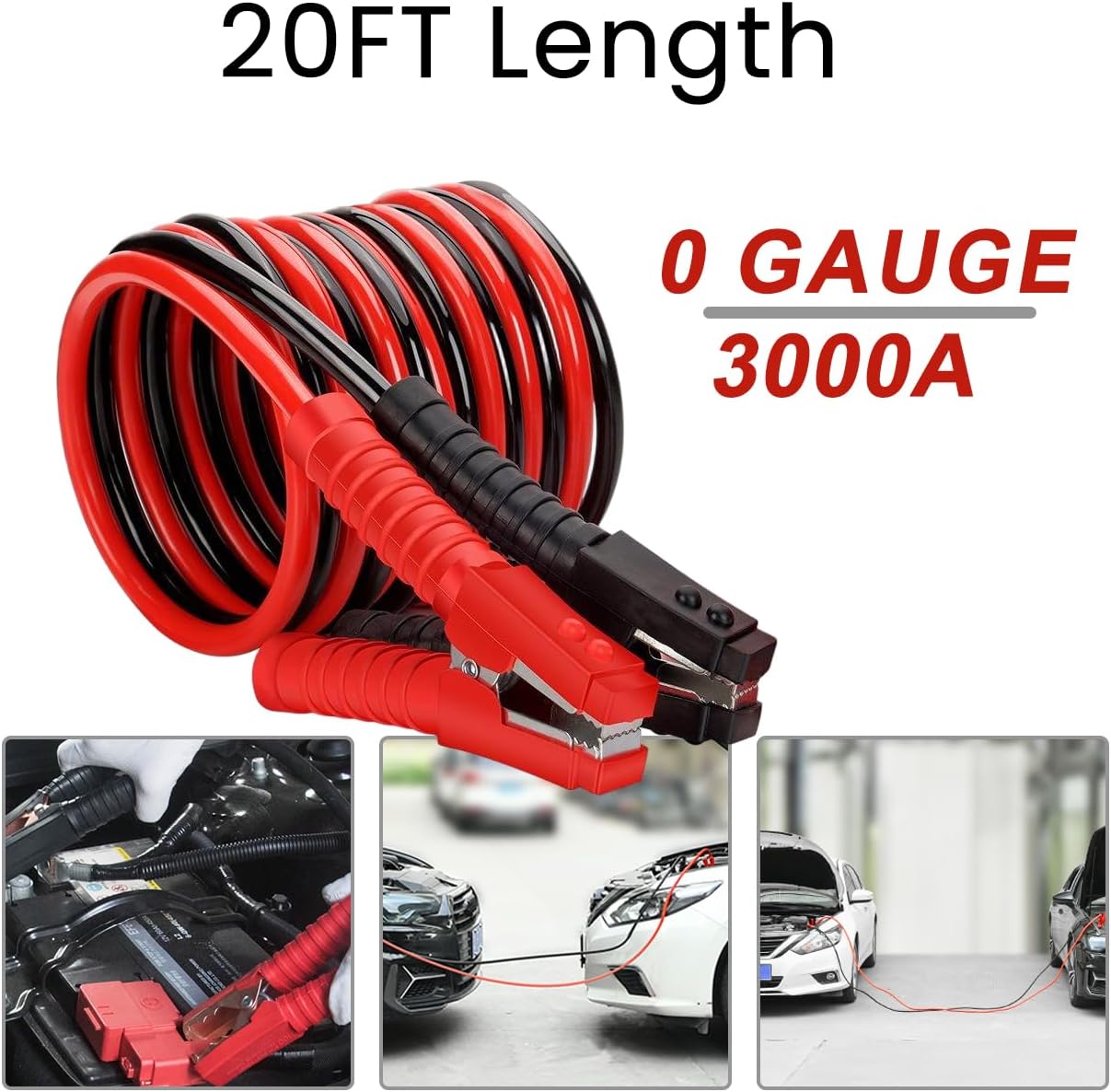 iMeshbean Auto Jumper Cables 0 Gauge 3000AMP 20Ft, Instruction Slip, Commercial Grade Automotive Booster Cables, Heavy Duty for Car Van Truck