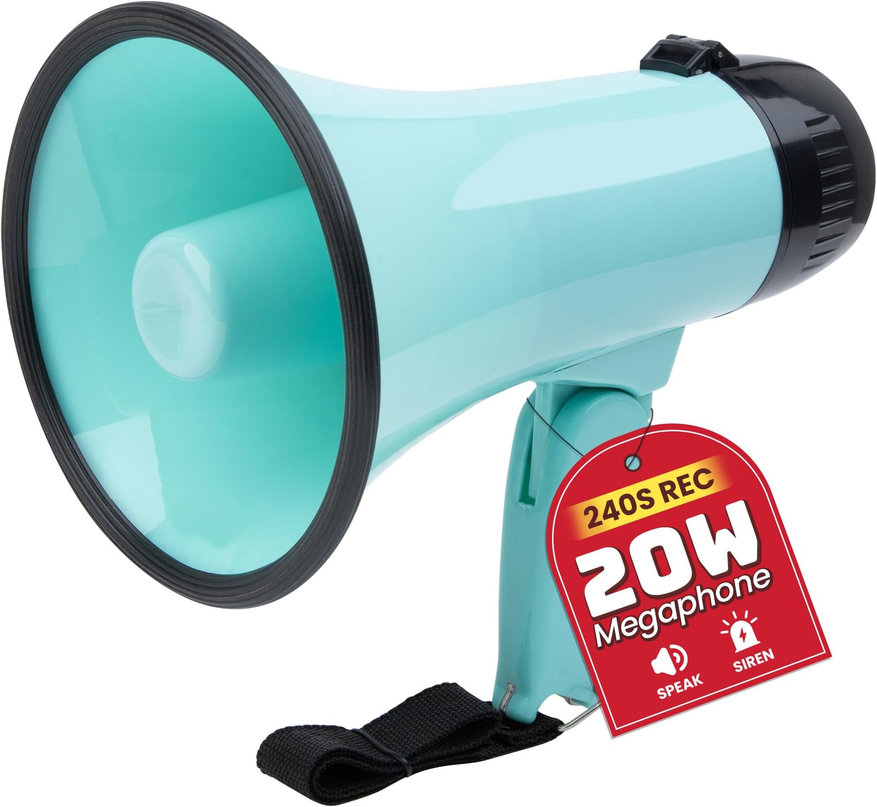 MyMealivos 20W Megaphone Bullhorn, Built in Siren & 240s Recording, 5.4"×8.6" Portable Megaphone with Volume Control Cover Up to 300 feet+ for Indoor and Outdoor Activities