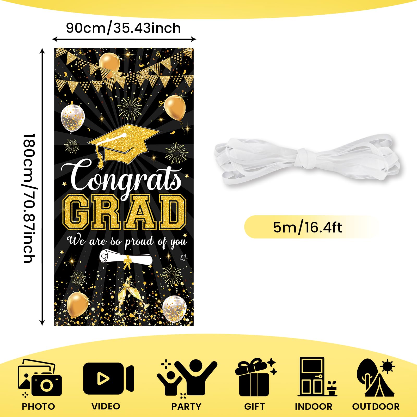 PartyYaa Graduation Banner, Congrats Grad Decorations, We are so Proud of You Door Banner - Image 2