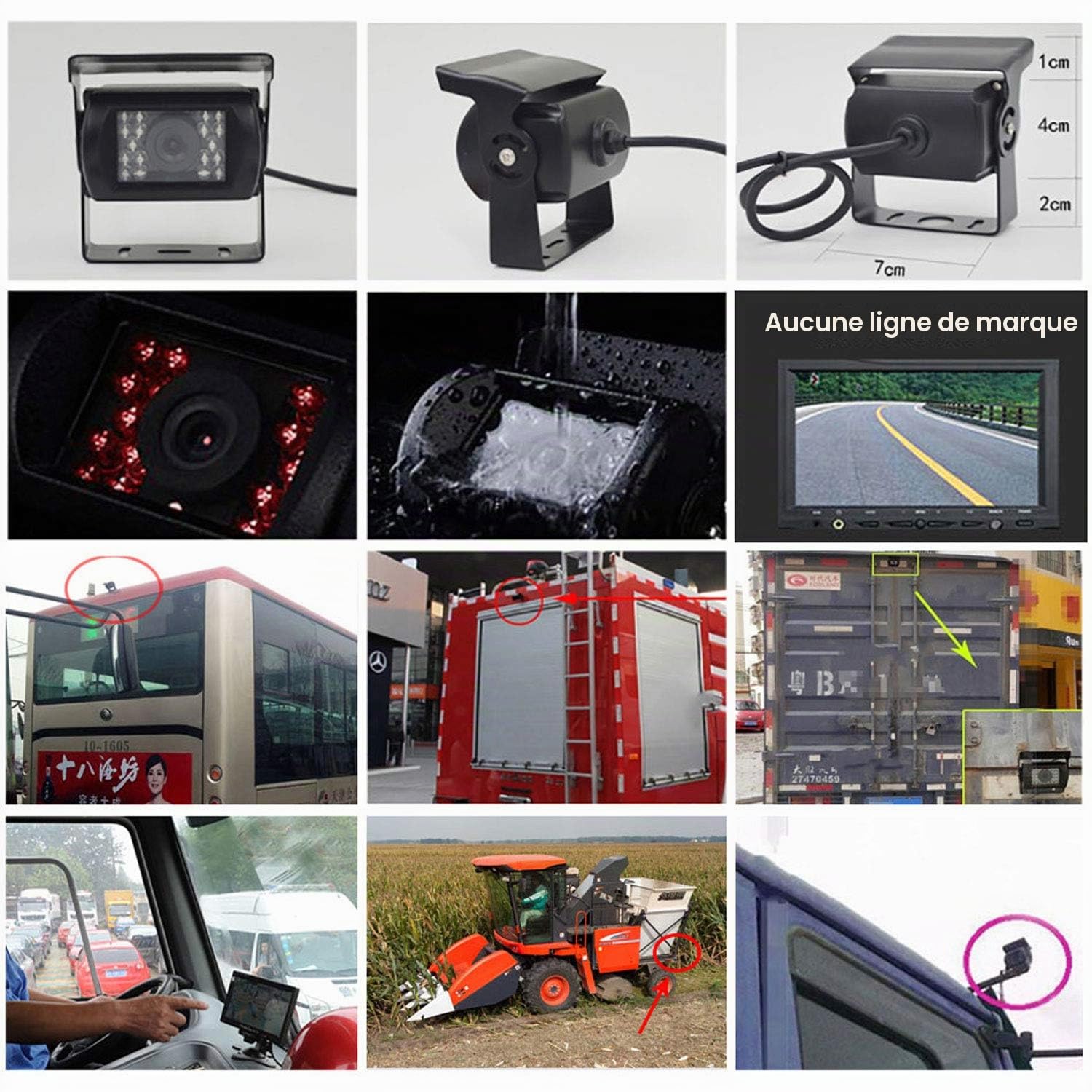 Caméra de recul 12 V-24 V, 4 broches, robuste, 18 LED infrarouges, vision nocturne, étanche, marche arrière, caméra de recul avec câble de 15 m à 4 broches