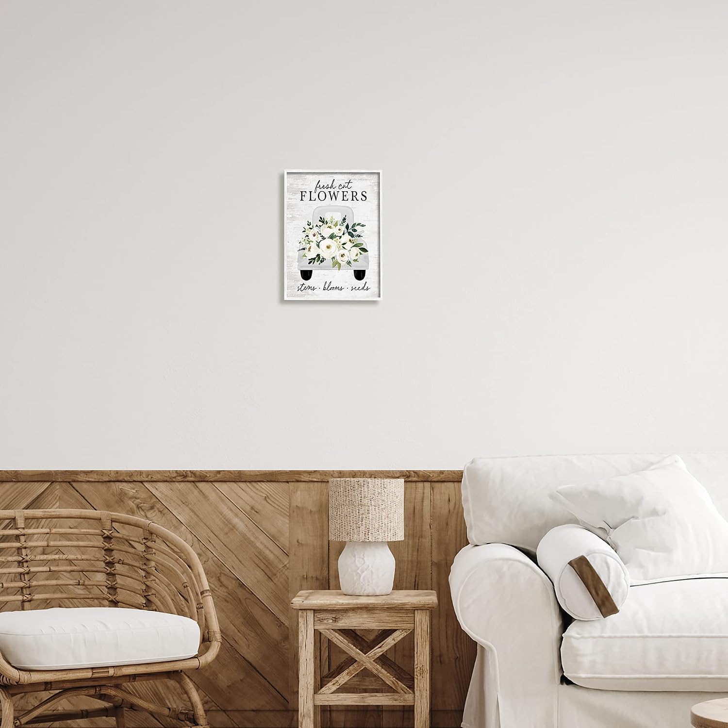 'Fresh Cut Flowers White Roses Carnations'| Framed Giclee Art | Stupell Industries | White, 11 x 14 Inches, Easy to Hang and Sturdy, Made in USA, by Lettered and Lined