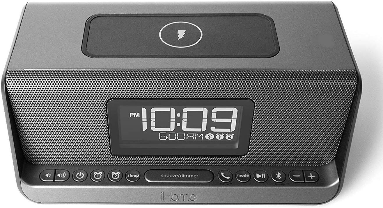 iHome iBN350 NFC Bluetooth Stereo Dual Alarm Clock with Speakerphone, Qi Wireless Charging and USB Out Charging for Any USB Device OPEN BOX