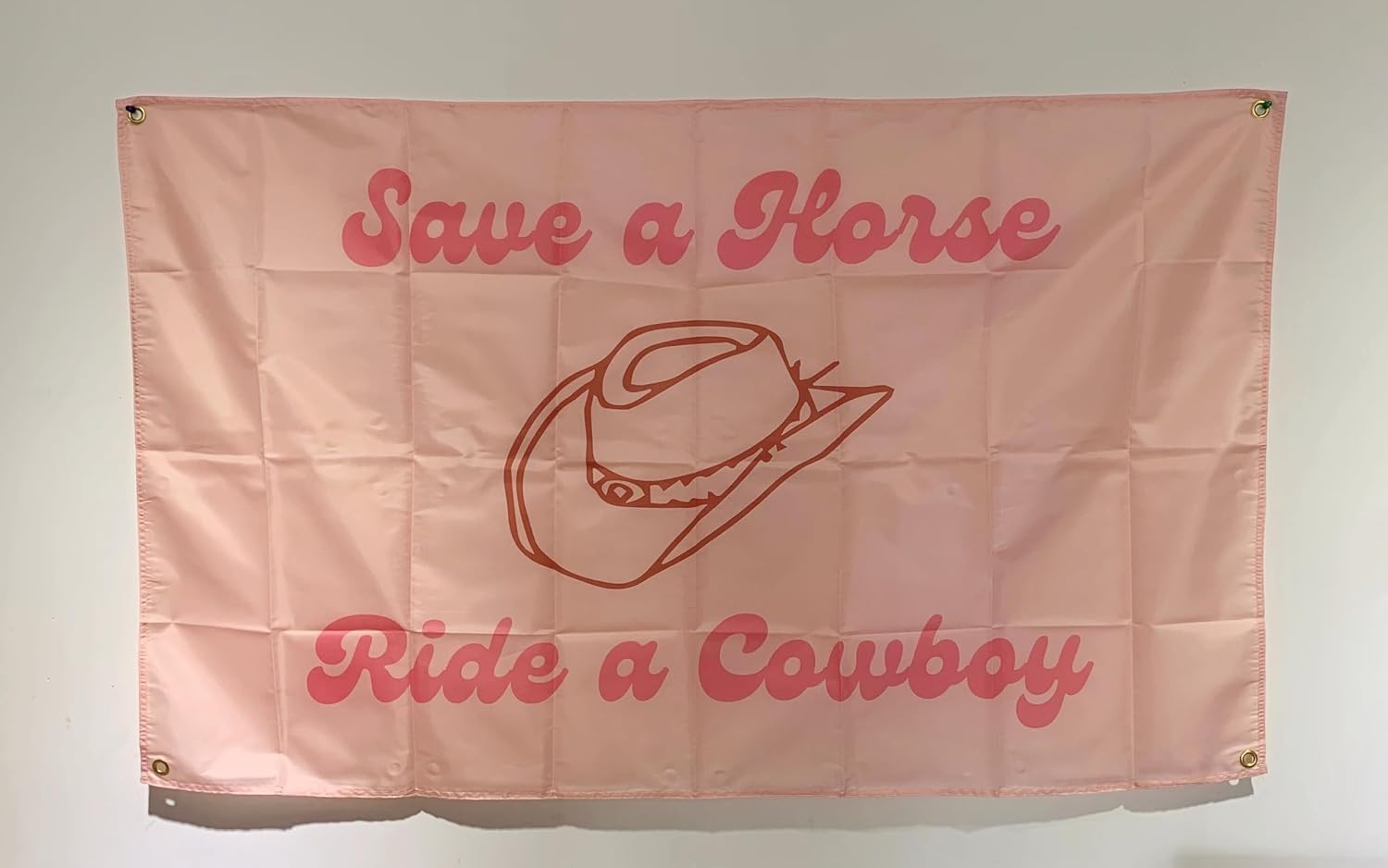 Save a Horse Ride a Cowboy Pink Flag with Cute Cowboy Hat 2x3FT | For College Dorm Bedroom Decor| For Teen Girl Cool Girl | Double-Stitched Edges and 4 Rust Proof Brass Grommets (2x3FT)