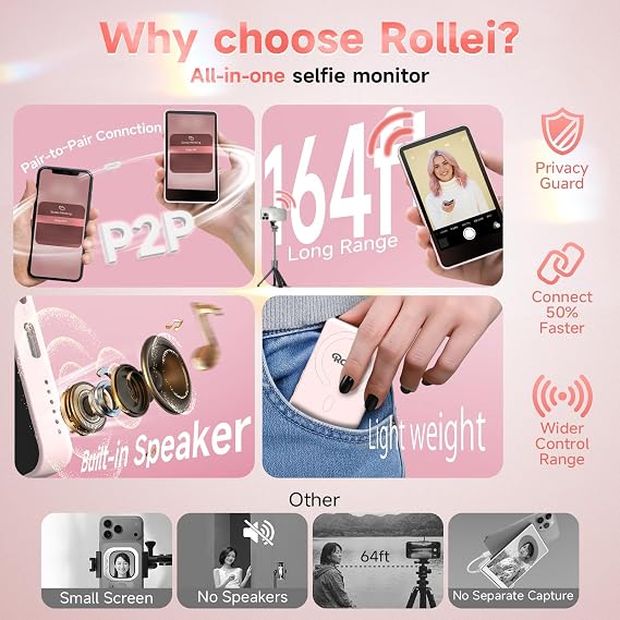 Rollei M4 Selfie Monitor Screen for iPhone 17 Series, Vlog Screen Mirroring