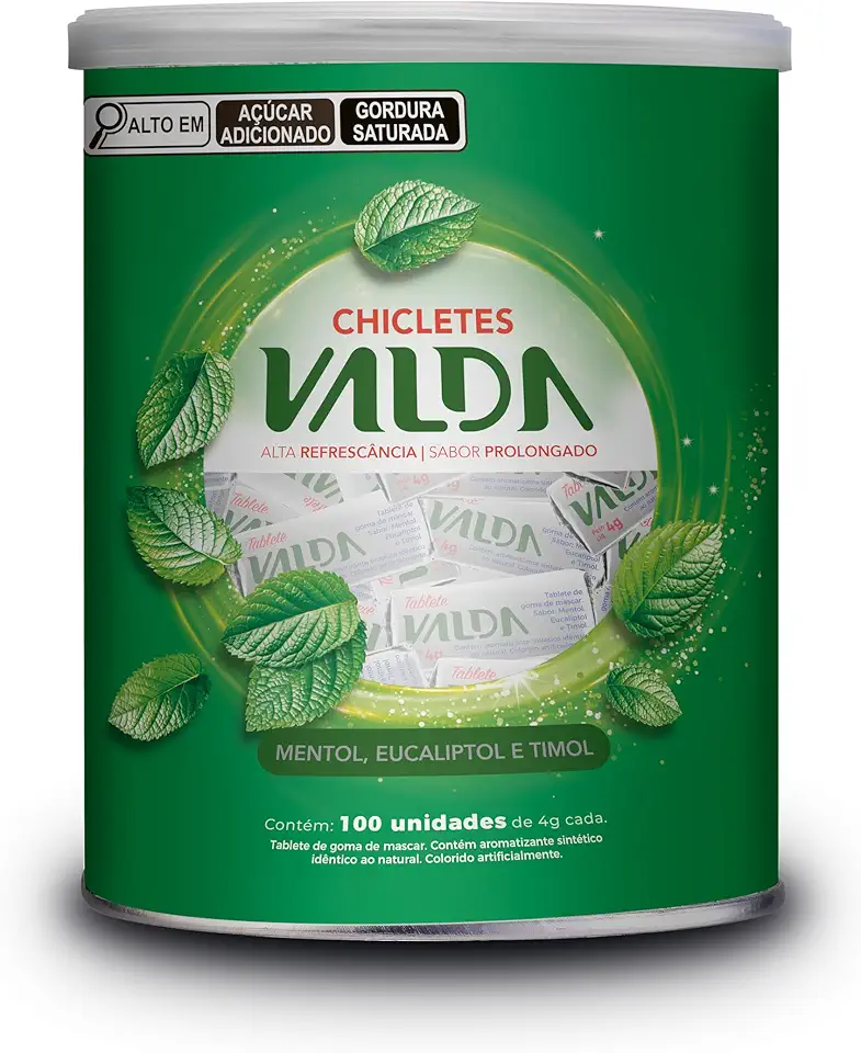 Pastilhas Valda Chiclete Valda Tablete Classic Com Mentol Eucaliptol E Timol – Sabor Menta - Hálito Perfumado - Refrescância Instantânea – 1 Pote 100 Unidades 4G Cada