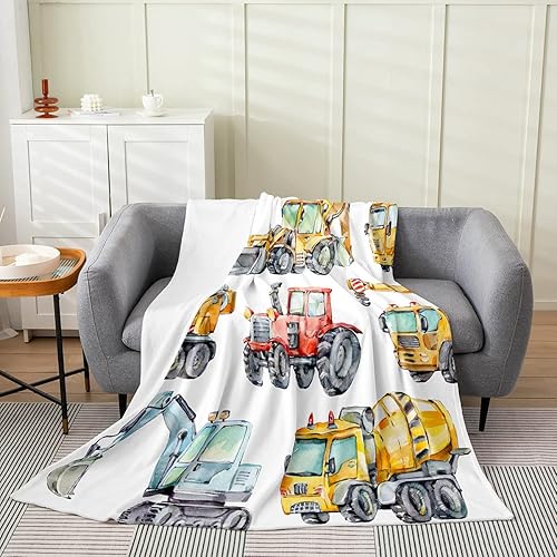 Manta de felpa de excavadora para niños, para todas las estaciones, suave, retro, ligera, cálida para niños y niñas, manta de franela de tractor de