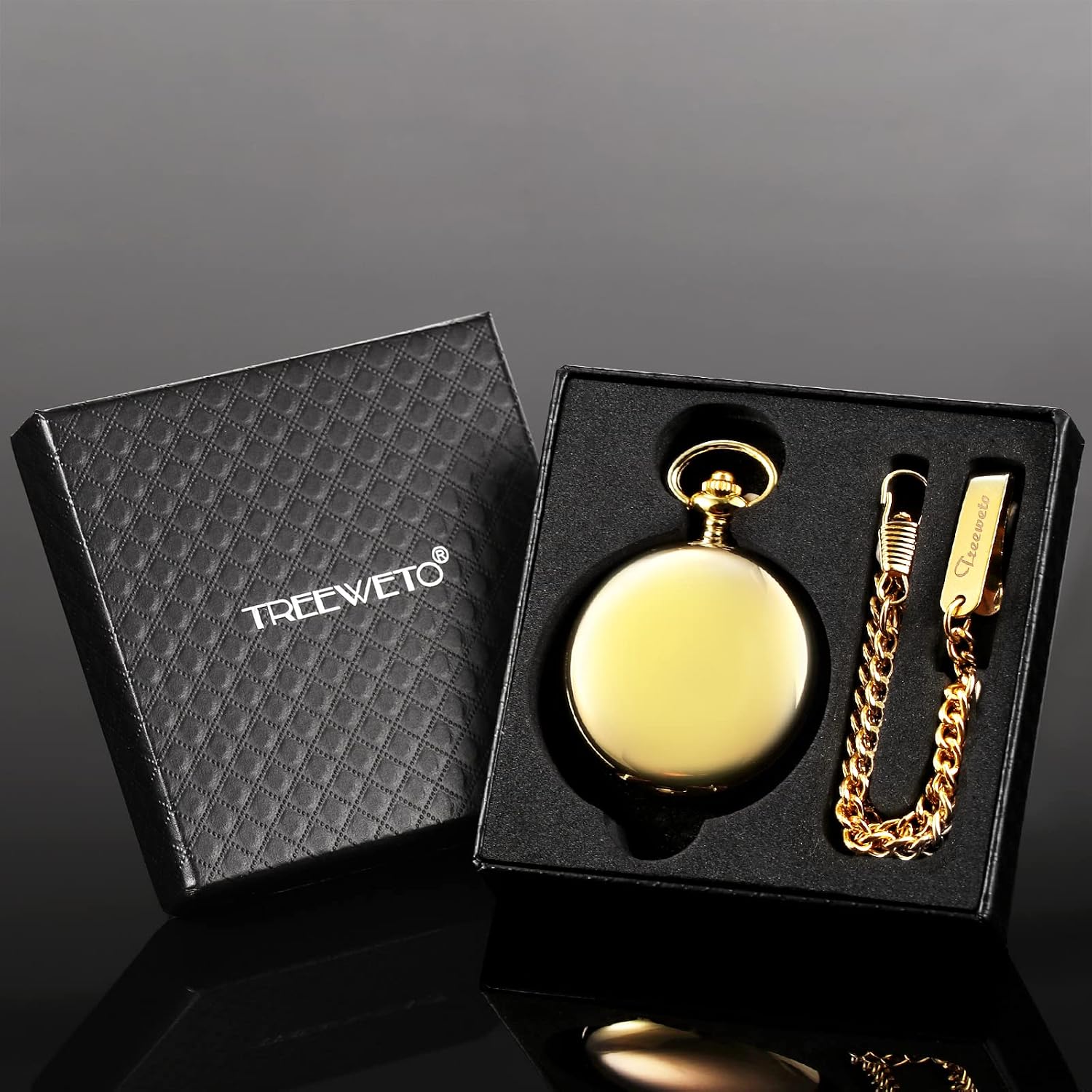 TREEWETO Men's Mechanical Pocket Watch Vintage Steampunk Smooth Double Case Roman Numerals Fob Watches for Men Women with Chain Box