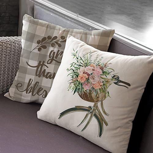 Miniatura 5 de Juego de 4 fundas de almohada de granja de 20 x 20 pulgadas, florero de hojas de eucalipto para primavera y verano, decoración de flores de búfalo,