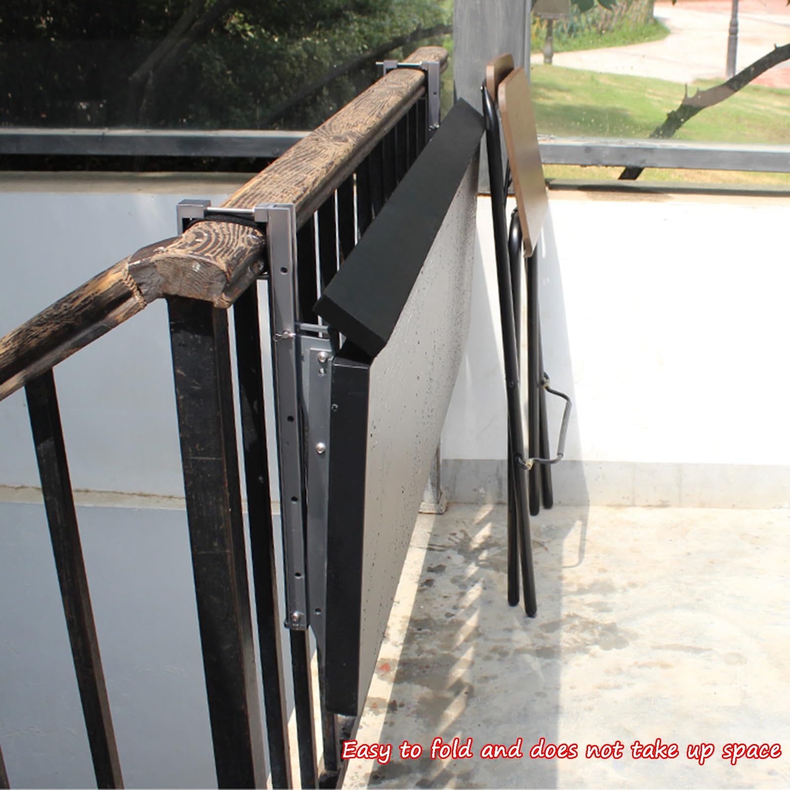 Mesa Plegable para barandilla de balcón, Mesa de Bar Multifuncional para Patio, terrazas y Jardines, Mesa Colgante Que Ahorra Espacio (Negra, 39,4" x 15,4")