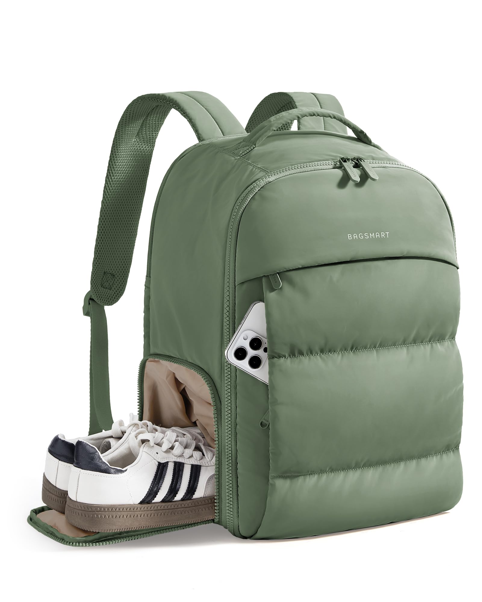 BAGSMART 30L Travel Backpack for Women, Sage | Fits15.6-Inch laptop, Shoe Compartment, Lightweight Material, Water-Resistant